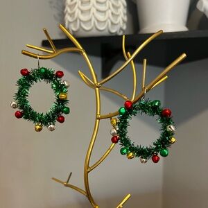 Festive Wreath Earrings with Bells